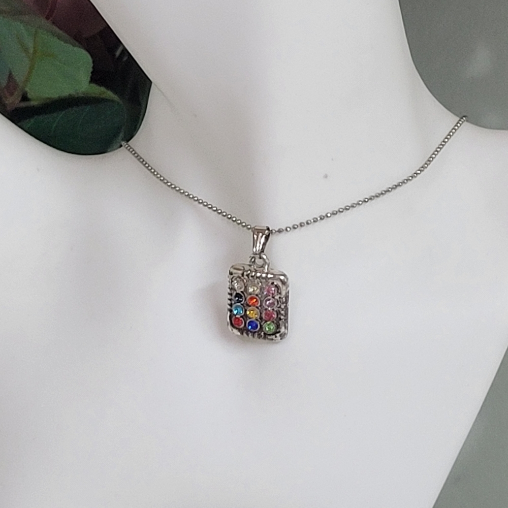 True VINTAGE Multicolor Gemstone Pendant Necklace QUAlity Costume - Picture 4 of 7